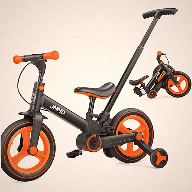 JMMD 6-in-1 Toddler Bike: 12" Foldable, Push Handle, 18-60 Months, W/Training Wh