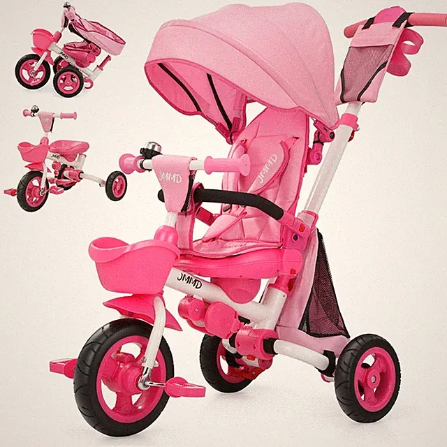 JMMD 8 in 1 Tricycle Stroller with Push Handle, Foldable Trike with 360° Sw